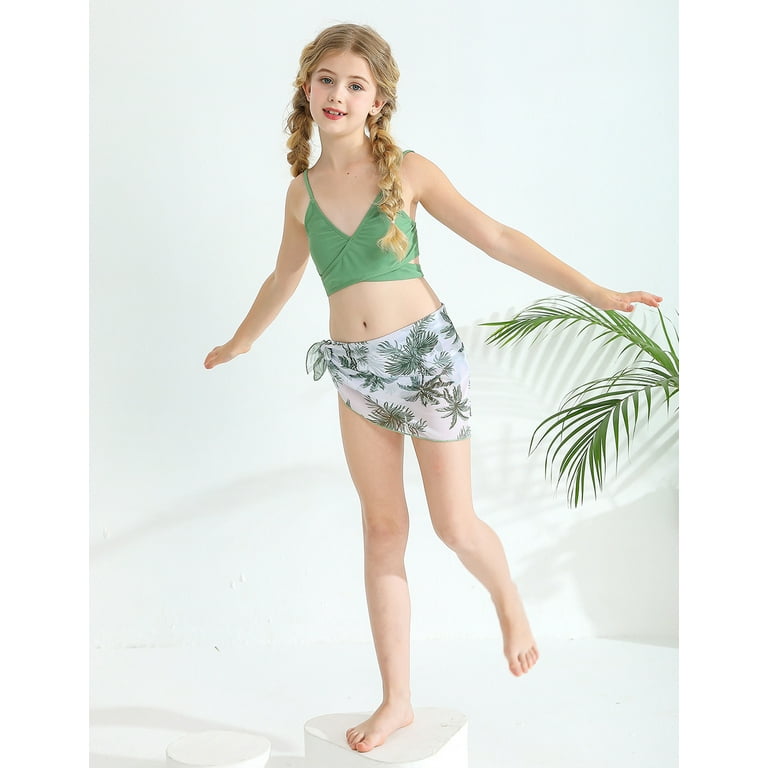 GYRATEDREAM Girl's 3 Pieces V Neck Bikini Swimsuit with Wrap Beach