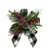 Holiday Time Black and White Buffalo Plaid Floral Bow