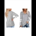 thumbnail image 3 of Tops para Mujer, Camiseta con Cuello en V, Bloque de Color, Larga, Túnica Informal Gris L, 3 of 7