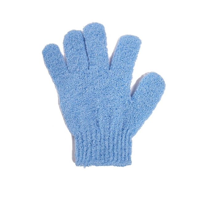 Guantes de baño para ducha, 1 par de guantes exfoliantes de bambú natural para cuerpo y cara, ambos guantes para adultos y niños (azul)