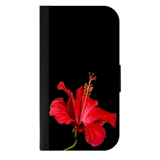 Red Hibiscus Flower - Galaxy s10 Case Black - Galaxy s10 Case Leather Impression - s10 Wallet Case - s10 Case Card Holder