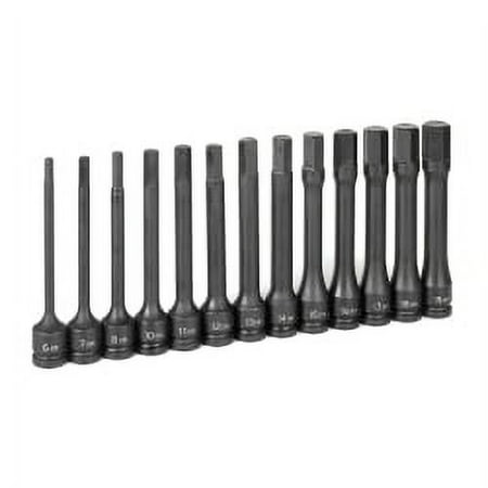 UPC: 0838780001456 | Grey Pneumatic Corp. GY1363MH .50 in. Drive x 6 in. Length Metric Hex Set – 13 Pieces
