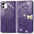 thumbnail image 2 of Compatible with iPhone 11 Case Glitter Bling with Card Holder and Stand Leather Flip Wallet Diamond Butterfly Shockproof Protective Case for iPhone 11 6.1 Inch Crystal Purple, 2 of 14