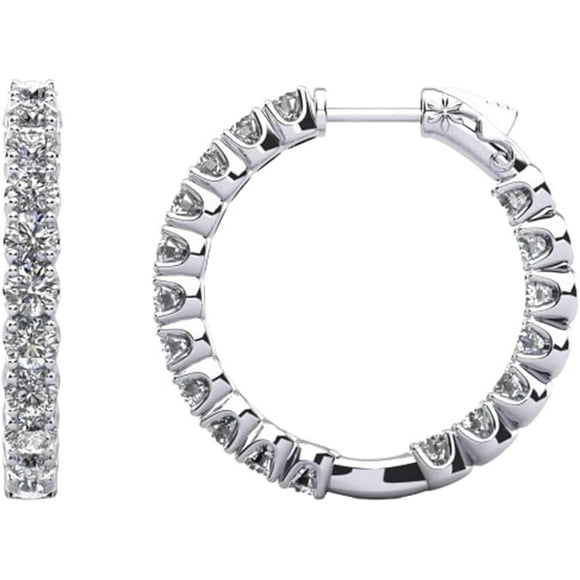 U Shape Inside Outside 2ct Diamond (I-J) Hoop Earrings in White Gold Over