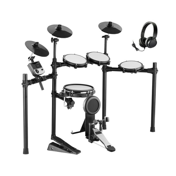KFFKFF Electronic Drum Set, Collection of 32 Drum Kits & 480 Unique Sounds, USB MIDI Compatible 10 inch Silent Mesh Snare Drum Set with 10 inch Cymbals, Drum Sticks & Pedals