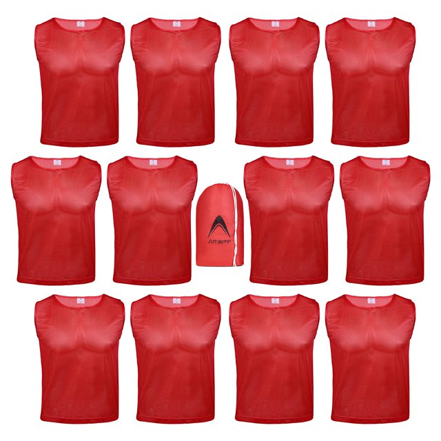 Athllete Duramesh Penny Jerseys para niños (12 Pinnies) - Pinnies para niños jóvenes y adultos numerados Penny Jerseys para fútbol baloncesto fútbol L (rojo mediano)