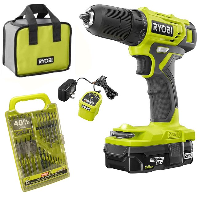 Kit de Taladro Atornillador RYOBI 18V ONE+ 3/8 pulg. con Juego de Puntas y Bolsa