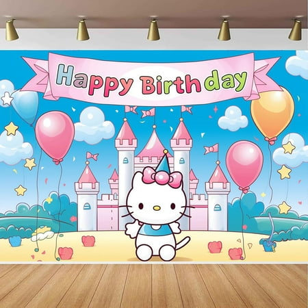 hello Kitty Happy Birthday Anime Cartoon Theme Backdrops Banner Birthday Party Decor Supplies,5.9x3.6ft