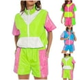 thumbnail image 3 of 2 Piece Shorts Set for Women and Men Zip up Color Block Retro Disco Carnival Matching Sets Party Sportswear Outfits (XL, Blue), 3 of 3