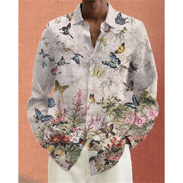 Camisa con botones y cuello vuelto de manga larga con estampado abstracto 3D de grafiti de gran venta para hombre de verano 2024