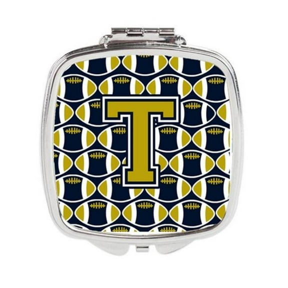 Carolines Treasures  Letter T Football Blue & Gold Compact Mirror