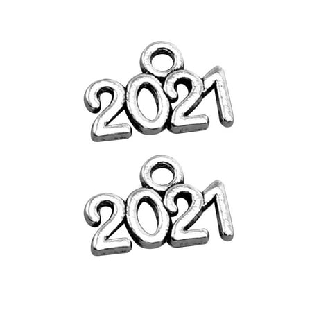 NUOLUX 100pcs Alloy 2021 Shape Pendant Charms DIY Jewelry Making Accessories for Necklace Bracelet (Antique Silver)