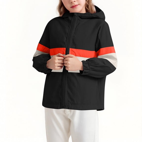 Kukoosong Girls Rain Jackets Zip Up Hooded Kids Winter Clothes Long Sleeve Print Lightweight Jackets Outerwear for 4 Years