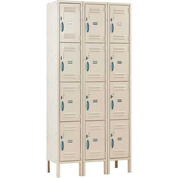 Global Industrial 4-Tier 12 Door Locker, 36"W x 15"D x 78"H, Tan, Unassembled