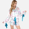 thumbnail image 6 of Lounge Women's Holiday Bow Print Pajama Set with Ribbon Tie Details and Button-Up Top - Large, Blue, 6 of 7