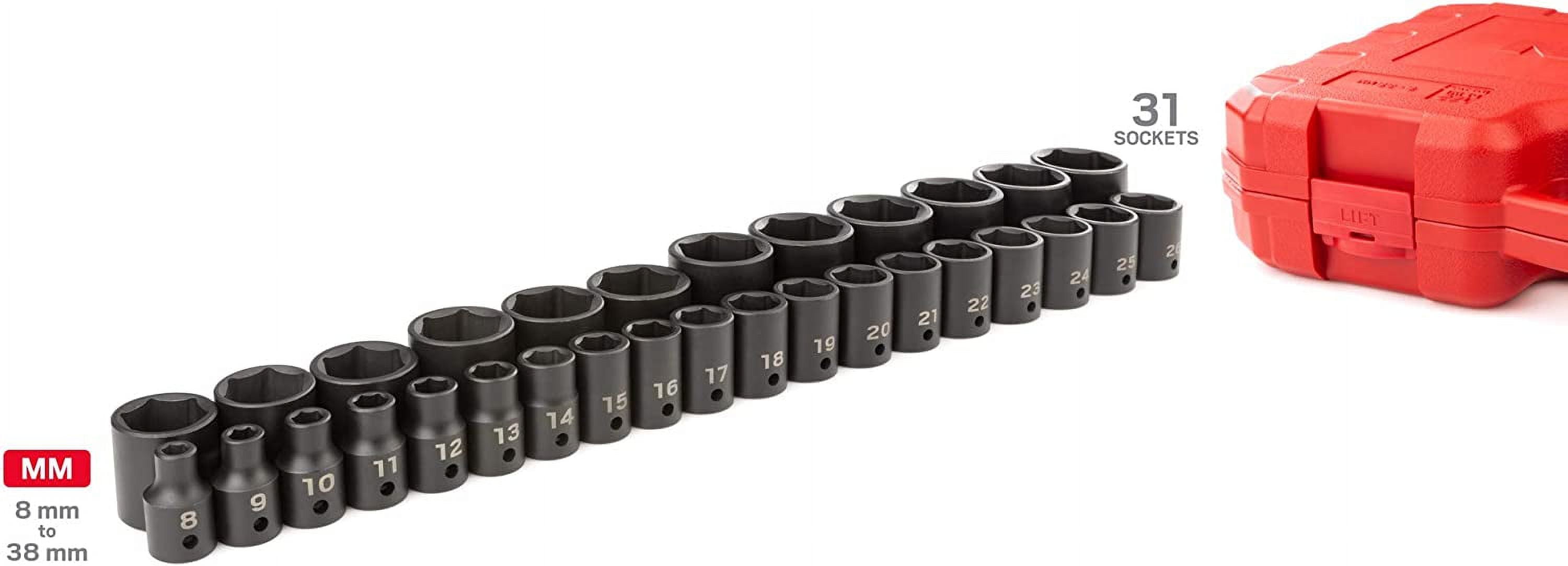 TEKTON 1/2 Inch Drive Shallow 6-Point Impact Socket Set with Case, 31-Piece (8 - 38 mm) | SID92327