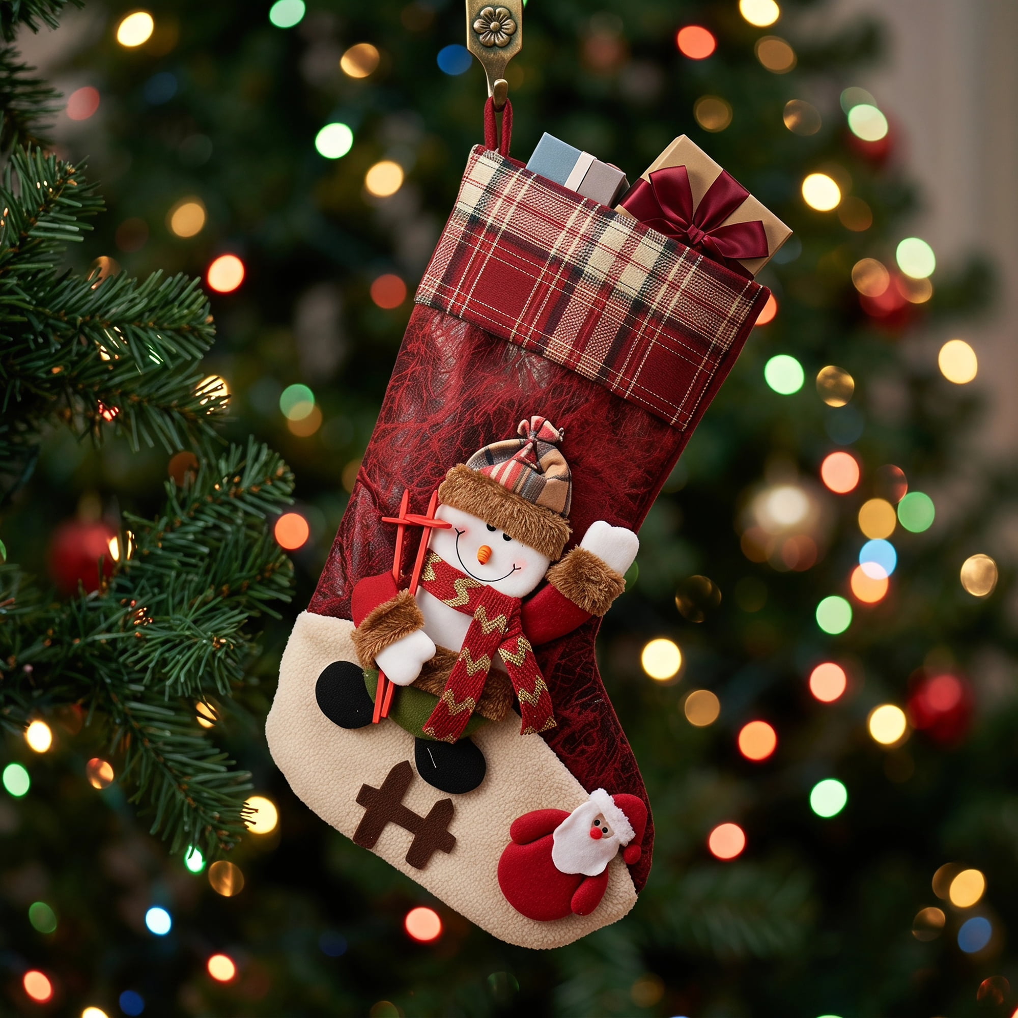 Unique Bargains Adorable Mascot Christmas Stockings Cozy Winter Living Accents Red Snowman 18"