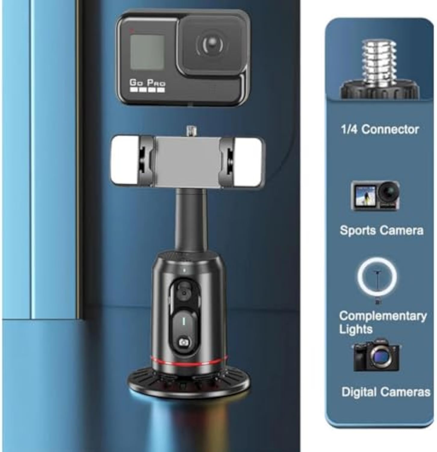 AimoStand – Built-in AI Camera Smart Auto-Tracking Phone Stand, Auto Face Tracking Phone Tripod, 360° Face & Body Tracking, Gesture Control, for Video Recording Streaming Vlog