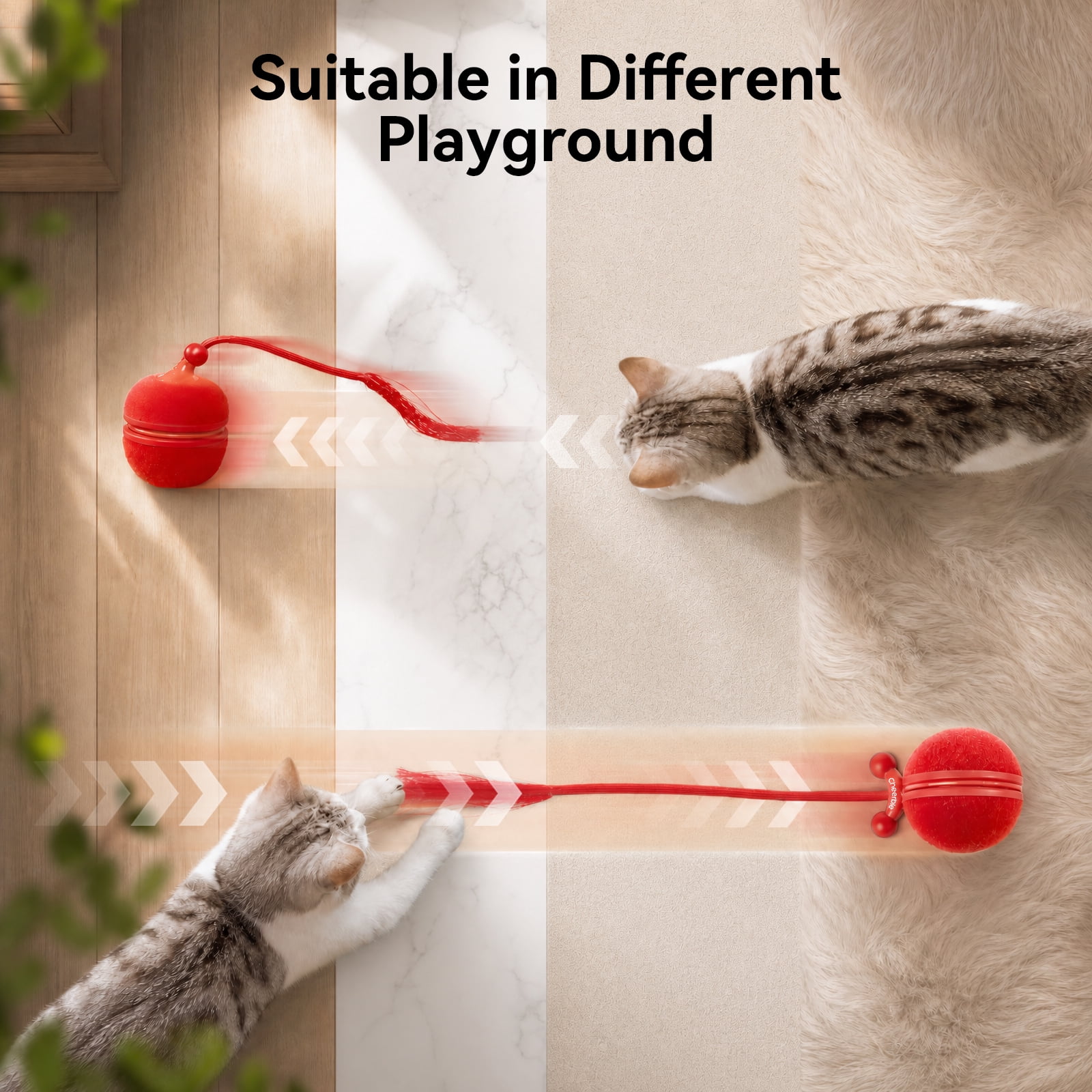 Cheerble Wicked Ball Duo2 Automatic Interactive Cat Toy with Tail & LED Light, Vintage Red