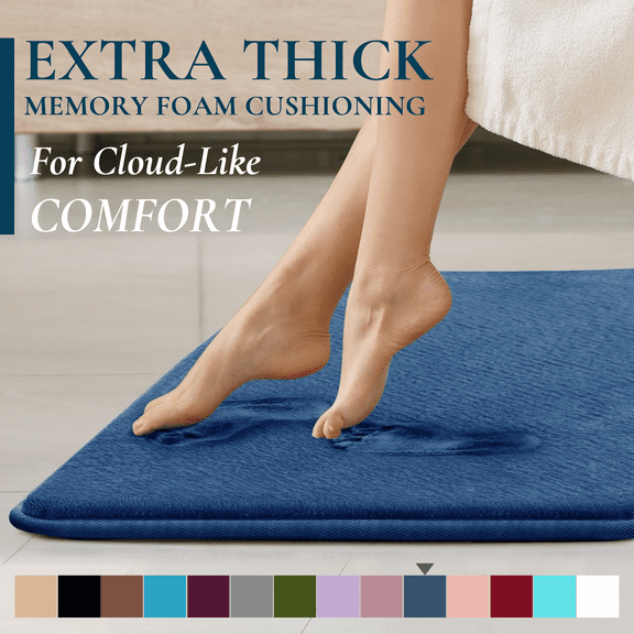 ComfiTime Bathroom Rugs – 1 inch Thick Memory Foam, 22" x 42" Bath Mat, Soft Plush Velvet Top, Non-Slip, Ultra Absorbent, Large & Long Rugs for Bathroom Floor, Avail. in Black, Gray, Beige, Navy Blue