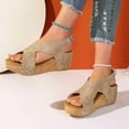 thumbnail image 3 of Rokment Women's Platform Wedges Dressy Sandals 2026 Summer Fashionable Comfortable Leather Crooss Band Open Toe Arch Support Strappy Slingback Walking Sandals for Ladies Beige Size 6, 3 of 6