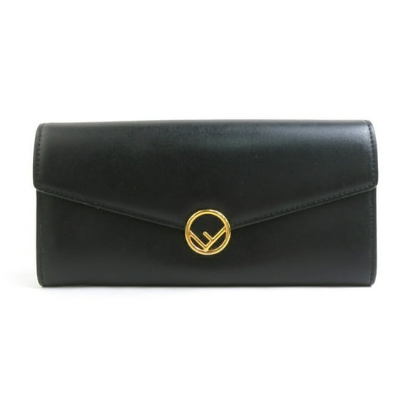 Pre-Owned FENDI F Is Leather Long Wallet, Black, Women's, 8M0251-A0KK, r10771a (Good)