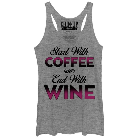 Women's CHIN UP Start With Coffee End With Wine  Racerback Tank Top Gray Heather Medium