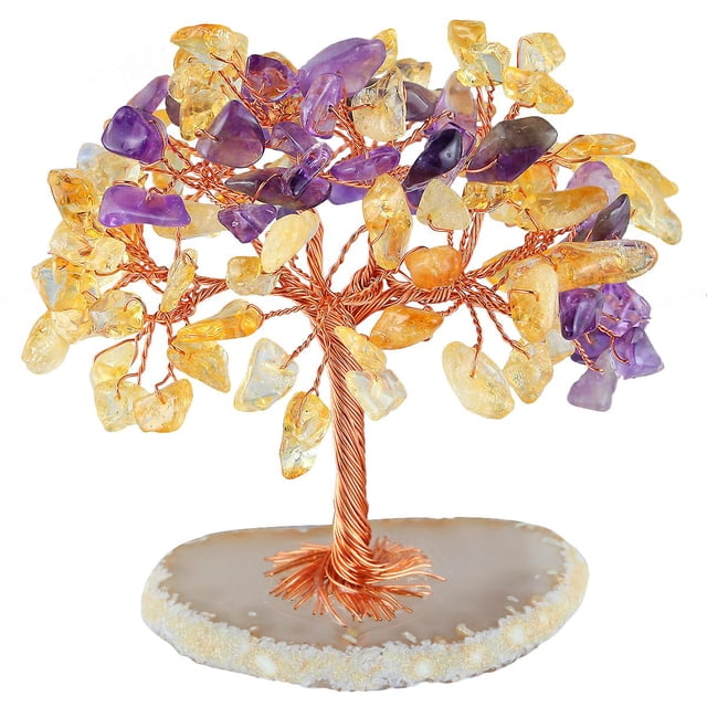 Amethyst Crystal Tree Natural Reiki Healing Crystal Gemstone Bonsai Money Tree Feng Shui Crystal Tree para la decoración del hogar,Yellow Amethyst,11 Afortunado Sencillez