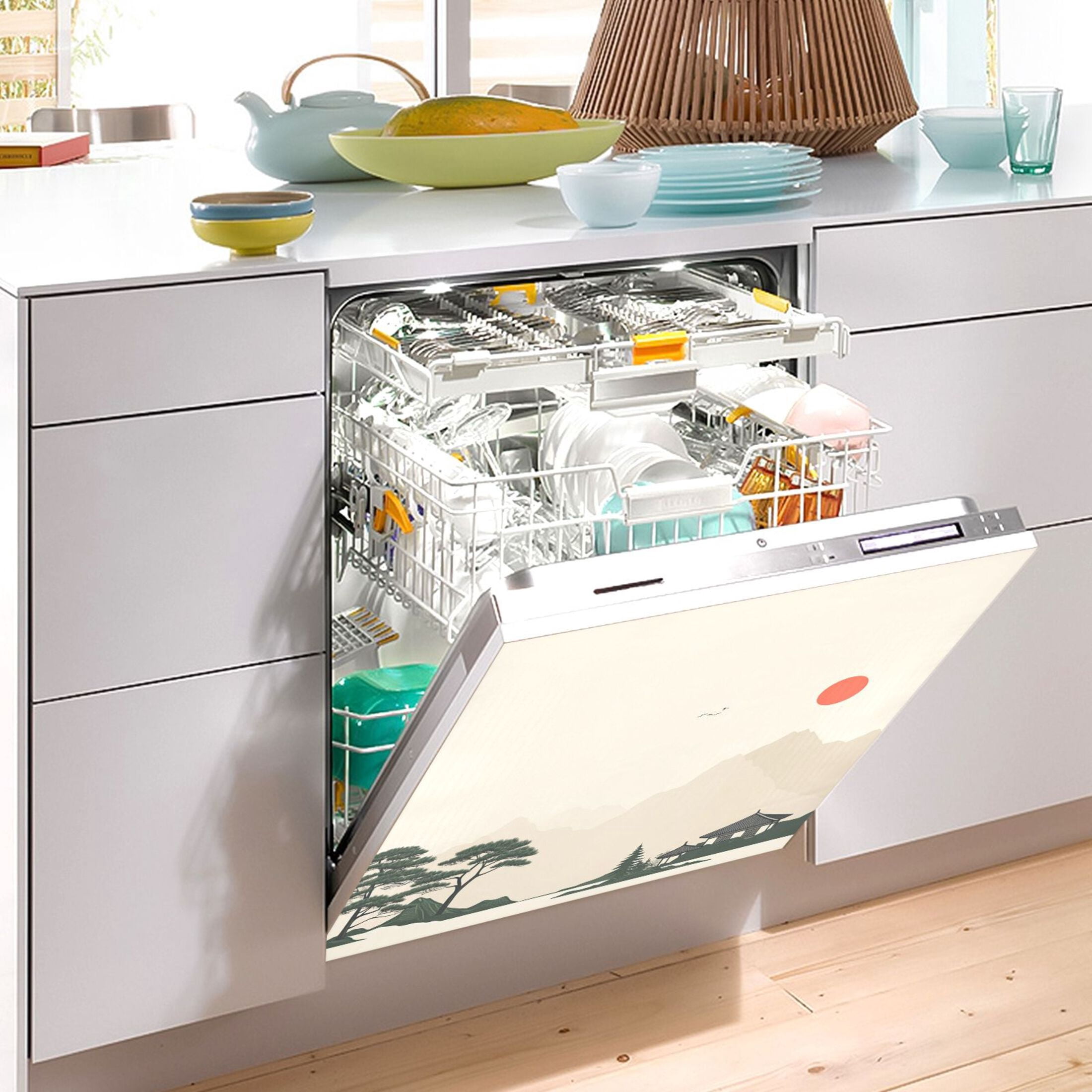 Dishwasher Magnetic Sticker 23x26 Inch Refrigerator Magnetic Sticker Washing Machine Magnetic Sticker Kitchen Panel Magnetic Sticker Home Decor Beautiful Orange Sun
