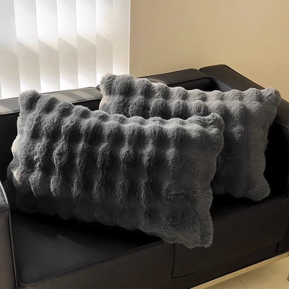 Taotanxi Faux Rabbit Fur Bubble Pillow Cover 19 x 30 inch, Dark Gray Throw Pillow Cover Luxurious Soft Couch Cover Case Home Decor for Sofa Bed Living Room, ONLY 1 Cover