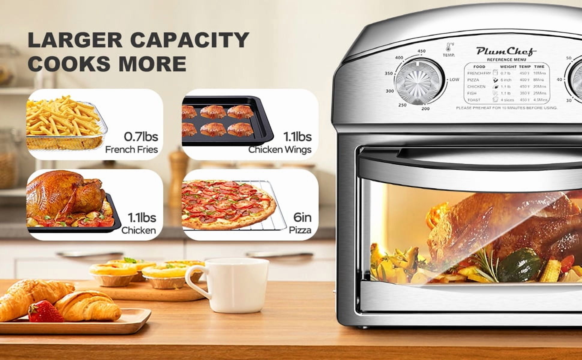12.5 Quart 7-in-1 Convection Toaster Oven, 1500W, Stainless Steel, with 5 Pre-Set Menus – Roast, Bake, Grill, Broil, Toast, Dehydrate & Defrost, Silver