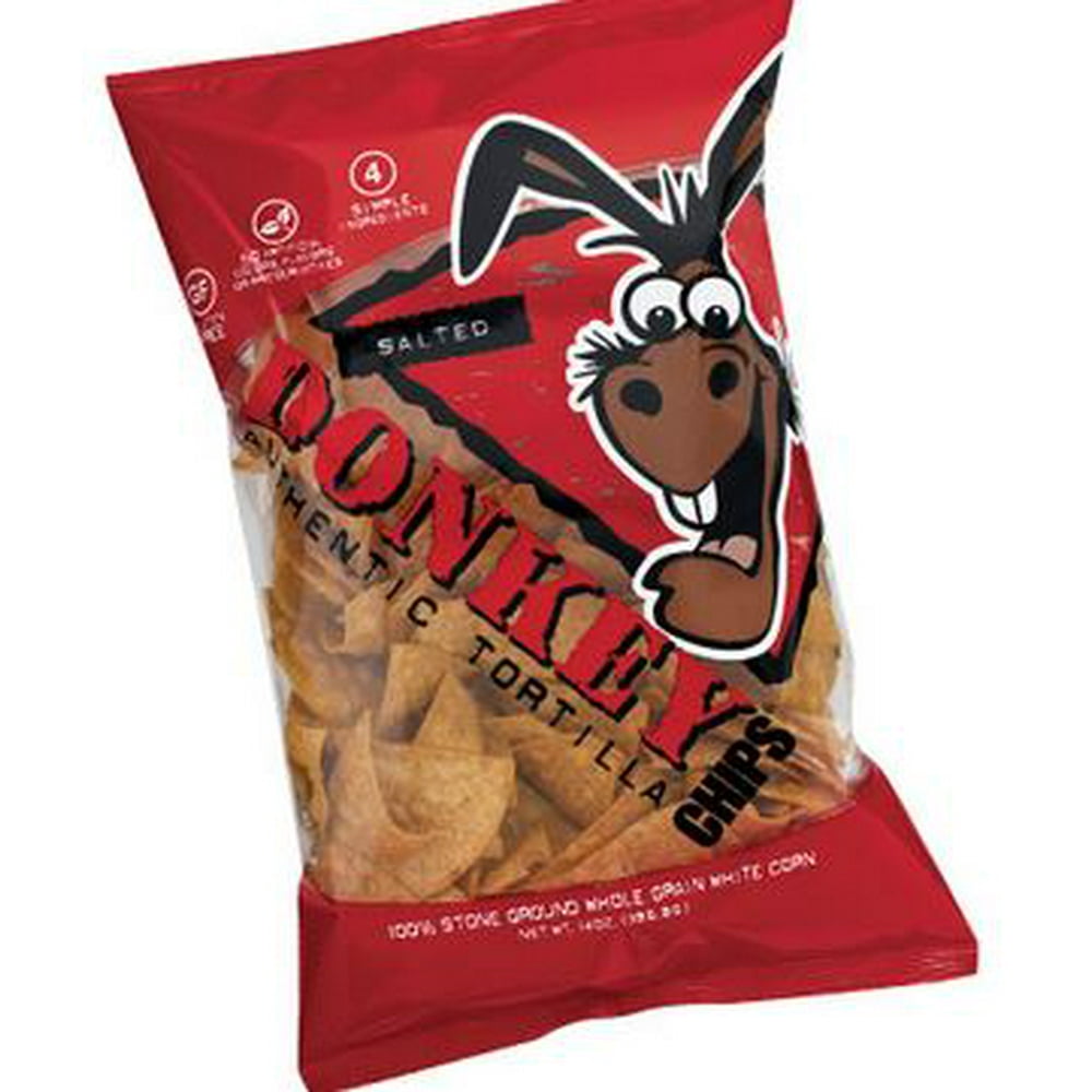 Donkey Chips Salted Authentic Tortilla Chips, 14 oz, (Pack of 12