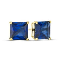 14k Yellow Gold Push Back Princess Created Blue Sapphire Stud Earrings 3MM Plated by Paris Jewelry