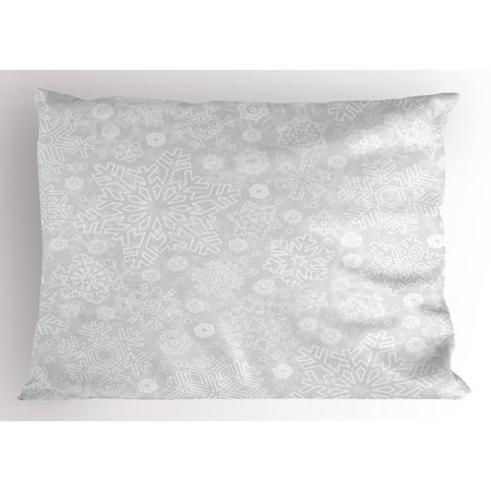 Winter Pillow Sham Seasonal Pattern with Festive Ornate Flakes Frost Blizzard Holiday Celebration, Decorative Standard Queen Size Printed Pillowcase, 30 X 20 Inches, Silver White, by (Best Dairy Queen Blizzard Combination)