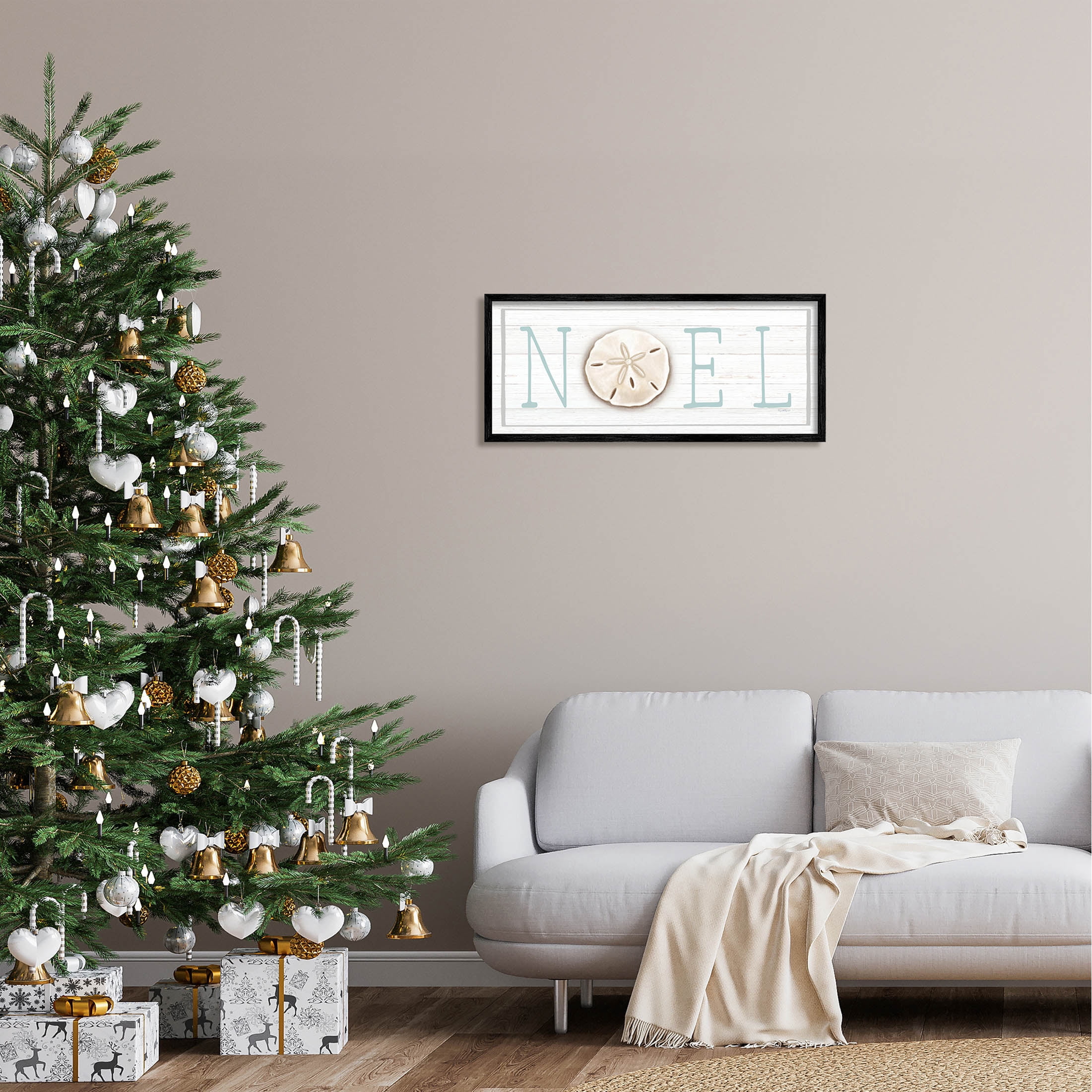 Stupell Industries Noel Holiday Sand Dollar Sign Graphic Art Black Framed Art Print Wall Art, Design by Elizabeth Tyndall