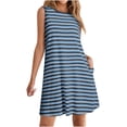 thumbnail image 3 of NXMZXB Summer Dresses for Women 2025 Loose Fit Casual Striped Sundresses Beach Cover Ups Sleeveless Crewneck Tshirt Swing Dress with Pockets Navy M, 3 of 7