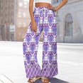 thumbnail image 4 of WTOBBY Women's Boho Floral Print Wide Leg Palazzo Pants Featuring High Waist Elastic Drawstring Side Pockets and Casual Summer Comfort ,Purple 2XL, 4 of 6
