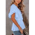 thumbnail image 3 of Women's Sky Blue Lace Splicing V Neck Short Sleeve Blouse, 3 of 11