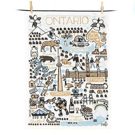 Abbott Collection AB-56-KT-JG-ON 20 x 28 in. Ontario Provincial Tea Towel, Blue & Taupe