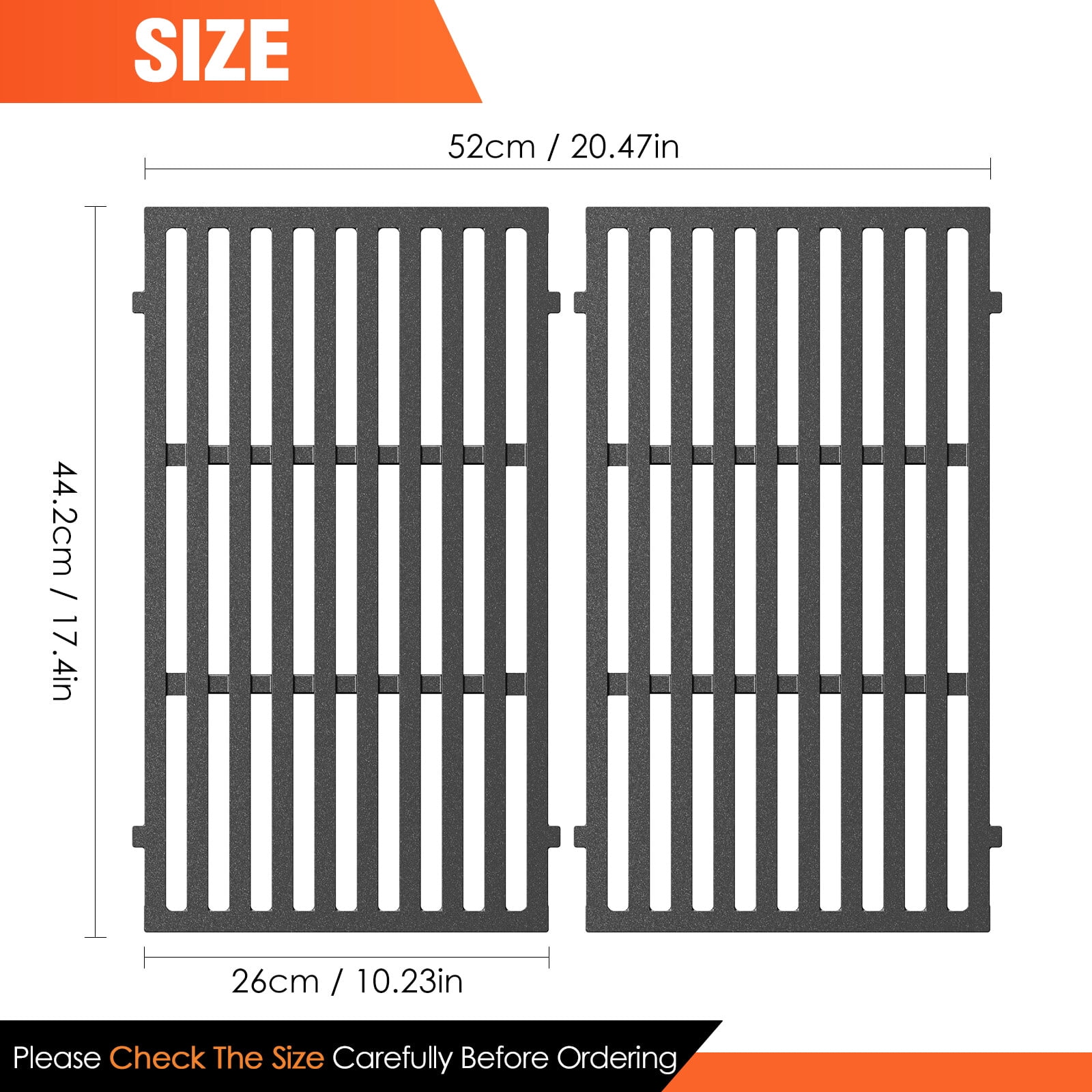 2 Pcs Nonstick 17.5X11-Inch Cast Iron Grill，Grill Grates & Racks,No Rust No Aging, Years of Durability, High Quality