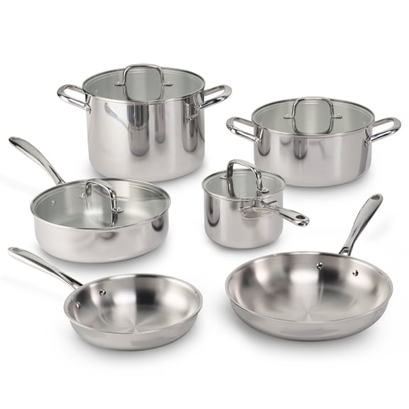 Tramontina Triverge 10 Piece Tri Ply Clad Stainless Steel Cookware Set, Induction Ready and Oven Safe
