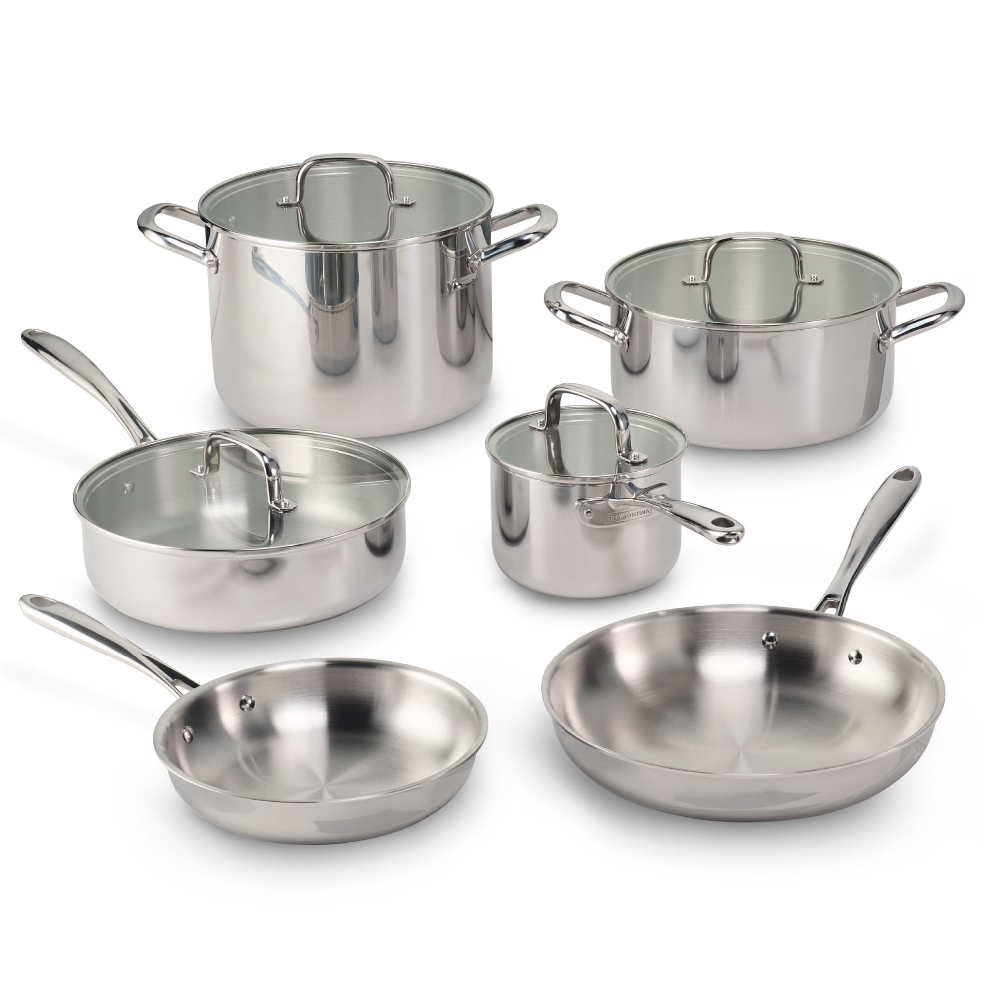 Tramontina Triverge 10 Piece Tri Ply Clad Stainless Steel Cookware Set, Induction Ready and Oven Safe