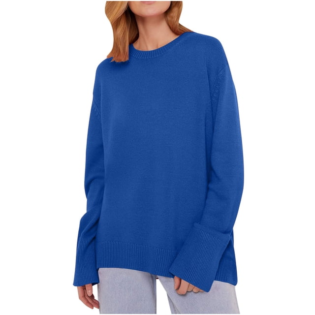 Yuyuzo Pull Femme Manches Longues Col Rond Haut Tricoté Hiver Automne Décontracté Ample Couleur Unie