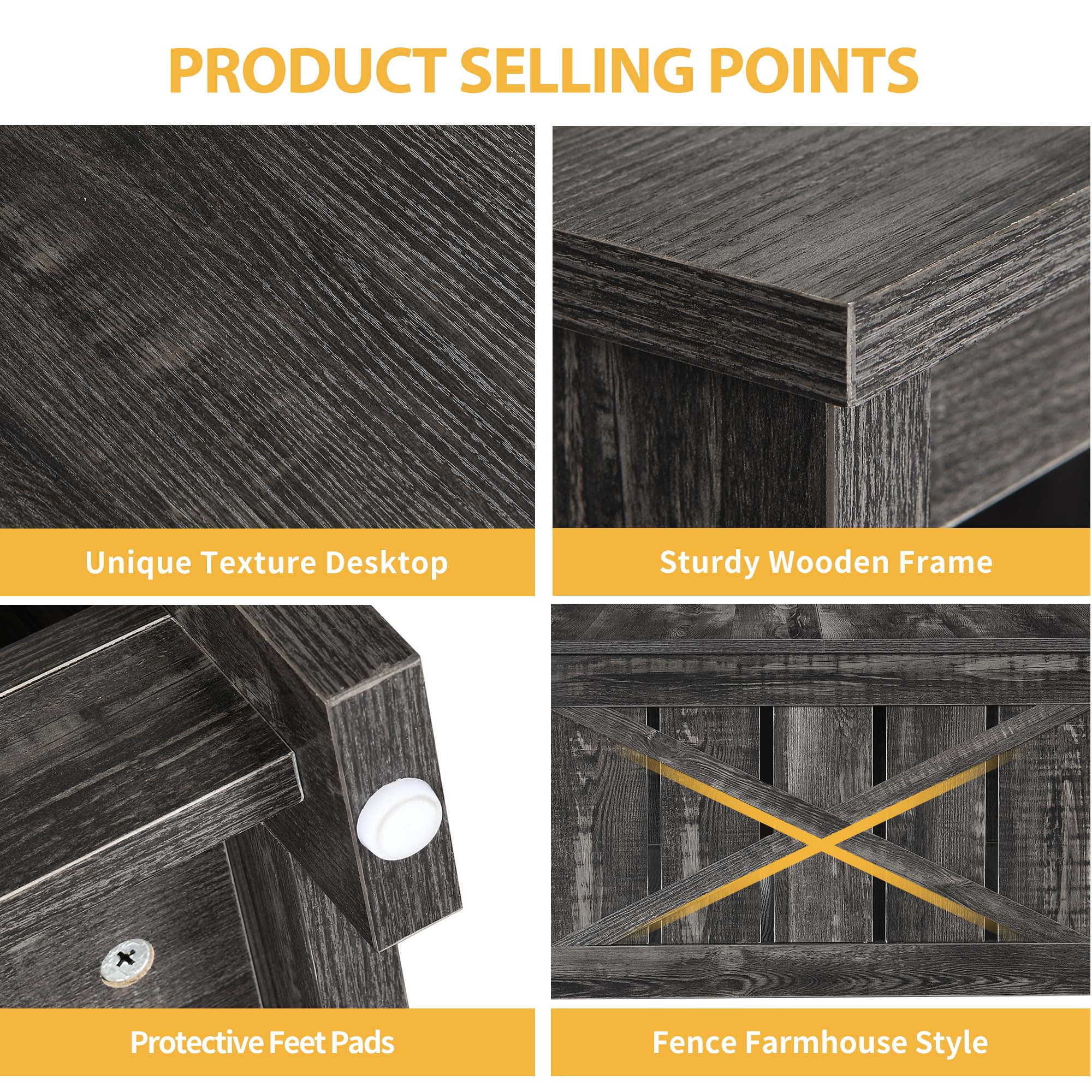 DWVO Square Coffee Table with Storage Farmhouse Living Room Table with Barn Door, Dark Grey