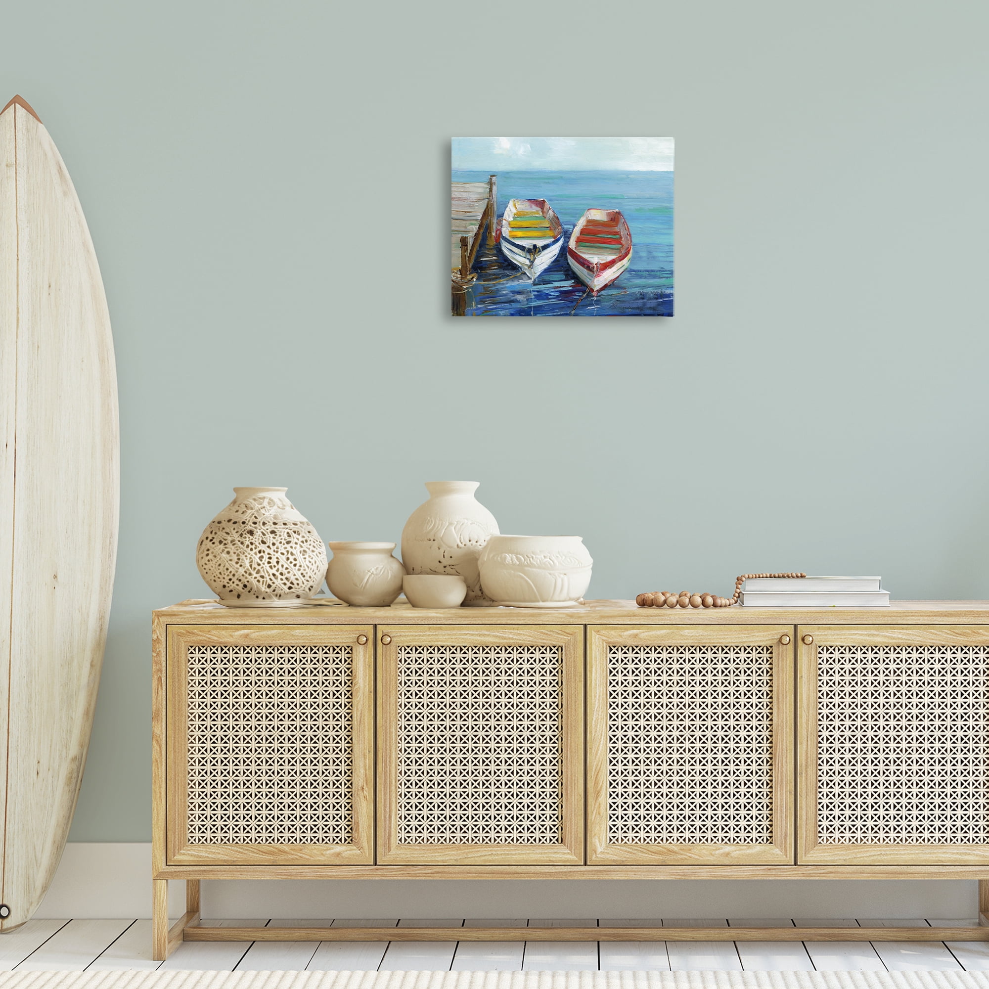 Stupell Industries Twin Boats by Dock Nautical & Beach Painting Wrapped Canvas Art Print Wall Art, 20 x 16