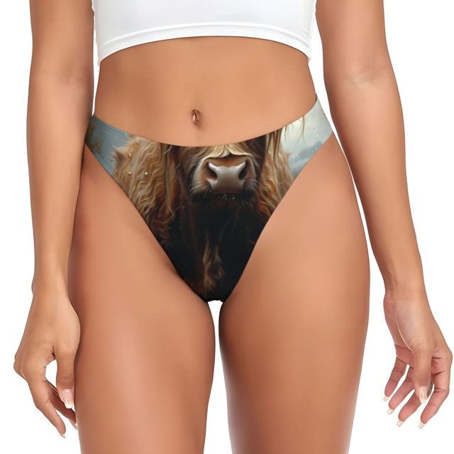 Fotbe Grassland Sunflower Cow Tanga Sin Costuras para Mujer con Estampado – Panties Invisibles, Transpirables y Cómodos para Uso Diario-3X-Large