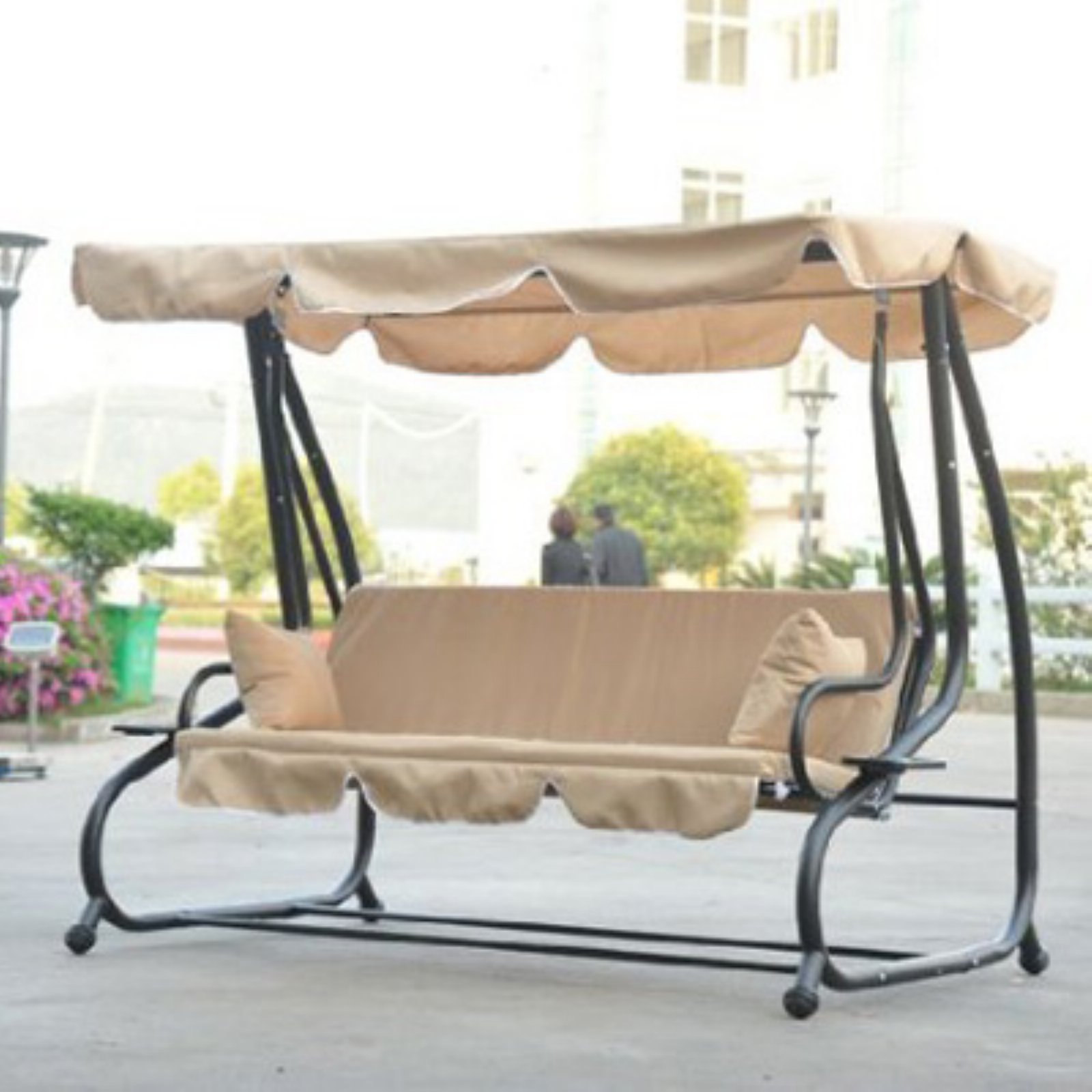 Outsunny Covered Porch Swing / Bed with Frame Sand
