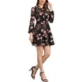 thumbnail image 4 of INSPIRAR CHIC Vestidos de Verano para Mujeres 2025 Floral Con Cinta Cuello en V Semi Transparente de Manga Larga Vestido Corto de Chifón en Capas Negro, 4 of 6