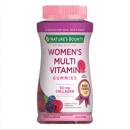 Nature's Bounty Optimal Solution Women's Multivitamin Gummies, 50 mg Collagen, Cellular Energy, Immune & Bone Support, Mixed Berry & Raspberry Flavor, 140 Count​