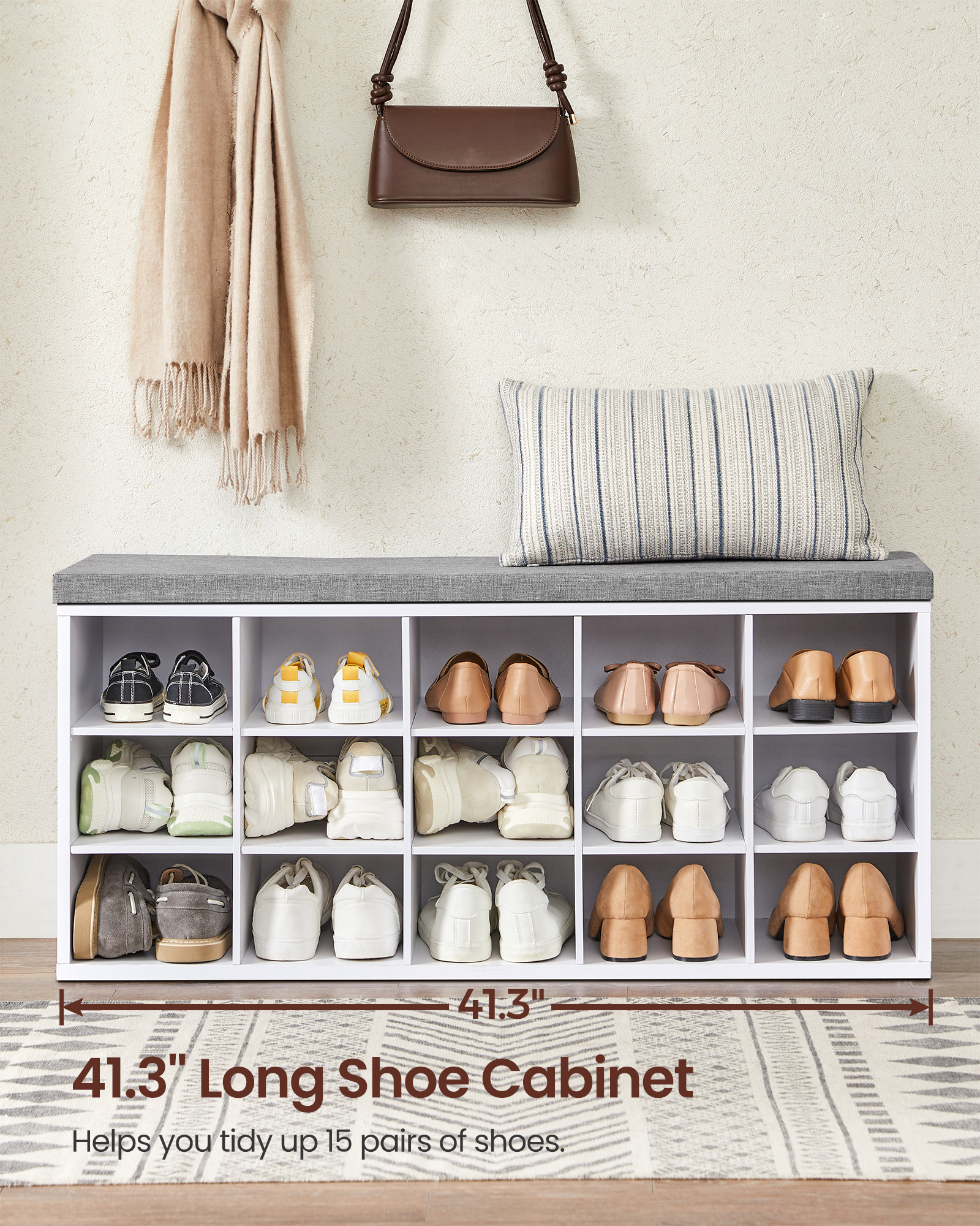 Vasagle Shoe Rack Bench with Cushion, White photo 5